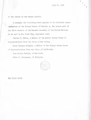 White House Message to the United States Senate