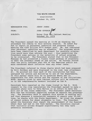 Ford Administration Notes from the Cabinet Meeting
