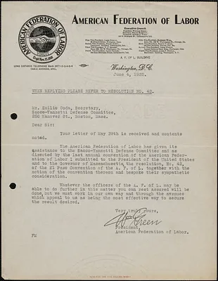 William Green (American Federation of Labor) typed letter signed to Emilio Coda, Washington, D.C., June 4, 1925
