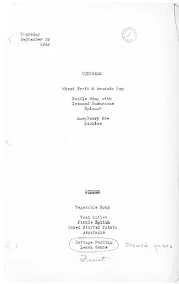 White House Luncheon and Dinner Menu