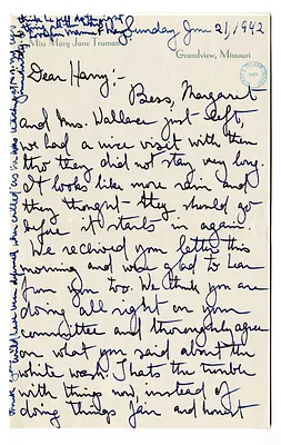 Letter from Mary Jane Truman to Harry S. Truman