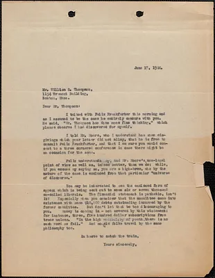 [Elizabeth Glendower Evans] typed letter (copy) to William G. Thompson, [Boston, Mass.], June 17, 1924