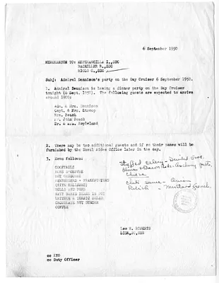 Memorandum from Lieutenant Commander Leo W. Roberts