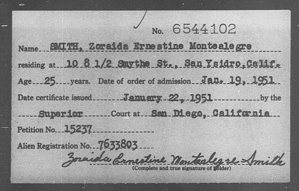 Smith, Zoraida Ernestine Montealegre - 1951