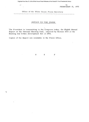 President is Transmitting the Eighth Annual Report on the National Housing Goal to Congress