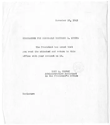 Memorandum from Rose Conway to Richmond Keech