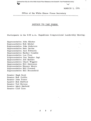 Participants in the 8:00 a. m. Republican Congressional Leadership Meeting [Meeting Attendee List]