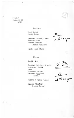 White House Luncheon and Dinner Menu