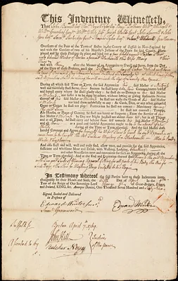 Stephen Stow indentured to apprentice with Edward Winter of Boston, 5 April 1769