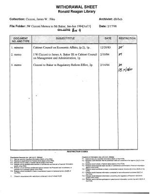 JWCicconi Memos to Mr. Baker, January 1984-June 1984 (1)