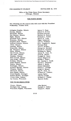 Guest List for Meeting of Mayors with the President on Wednesday, October 1, 1975