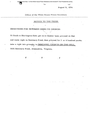 Directions to Church for the Press [Notice to Press]