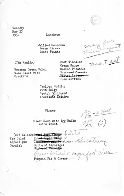 White House Luncheon and Dinner Menu