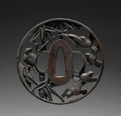 Sword Guard (Tsuba) with Birds in Bamboo