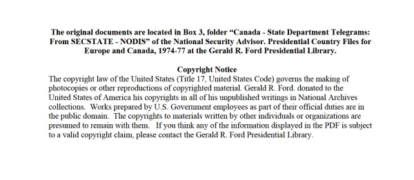 Canada - State Department Telegrams: From SECSTATE - NODIS