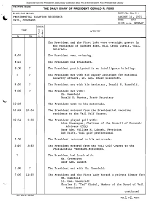 President Gerald R. Ford's Daily Diary, August 11, 1975