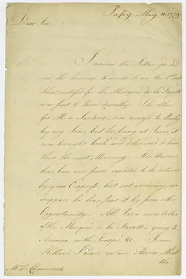 Letter, Benjamin Franklin to Jacques-Donatien Leray de Chaumont