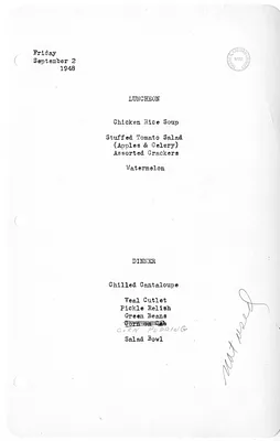 White House Luncheon and Dinner Menu
