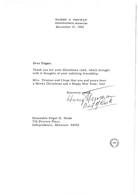 Letter from Harry S. Truman to Edgar Hinde