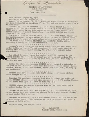 Synopsis of activities of U.S.S. Ossipee during the Great War