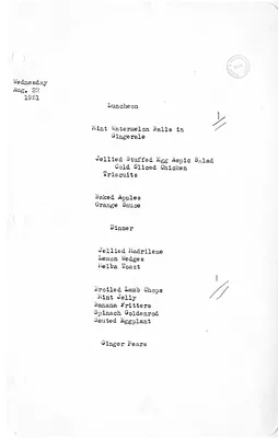 White House Luncheon and Dinner Menu