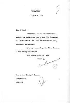 Letter from William N. Deramus, Jr. to Former President Harry S. Truman