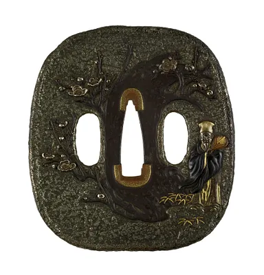 Tsuba with the Chinese poet Rinnasei (Ch. Lin Hetsing [Lin Ho Tsing])