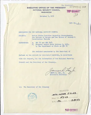 Memorandum from James S. Lay, Jr. to the National Security Council with Attachment