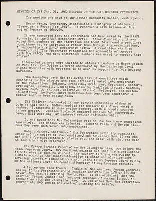 Minutes of the Fair Housing Federation meeting, January 1962