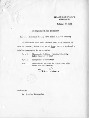 Memorandum from Secretary of State Dean Acheson to President Harry S. Truman, with Attachments