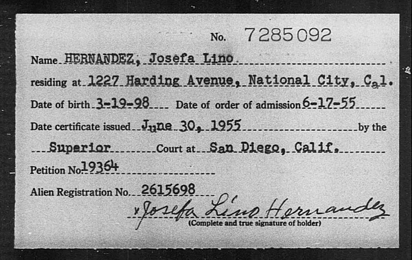 Hernandez, Josefa Lino - 1955