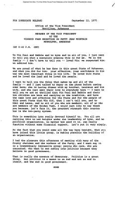 Remarks of the Vice President at the Winrock Farm Reception on Petty Jean Mountain, Morrilton, Arkansas [Speeches by Others]