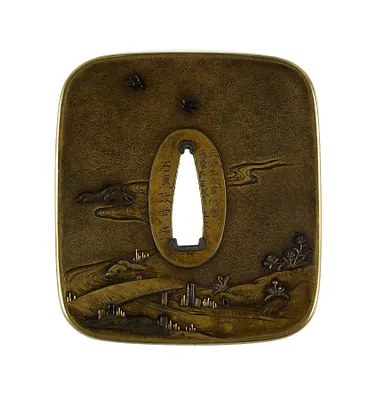 Tsuba with Lovers Behind Sliding Doors
