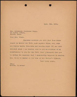[Fred H. Moore] typed note (copy) to Elizabeth Glendower Evans, [Boston, Mass.], September 5, 1924