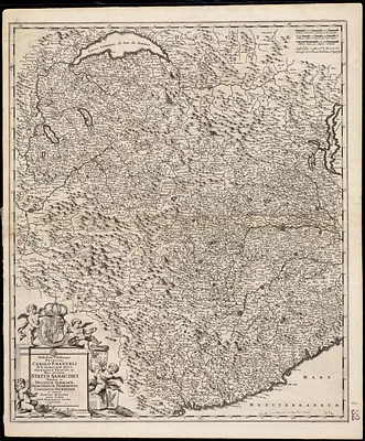 Illustrissimo celsissimoque principi Carolo Emanueli D. G. Sabaudiae Duci, Pedemontii principi etc. hanc accuratam status Sabaudici tabulam in ducatum Sabaudiae, principatum Pedemontii, comitatum Nicaeensem et caeteras partes minores exacte divisam