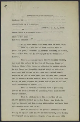 Sacco-Vanzetti Case Records, 1920-1928. Defense Papers. Affidavit/Deposition of Steuben County citizens, June 1922. Box 9, Folder 56, Harvard Law School Library, Historical & Special Collections