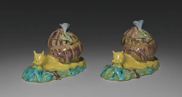 Pair of Covered Boxes in the Form of  Snails