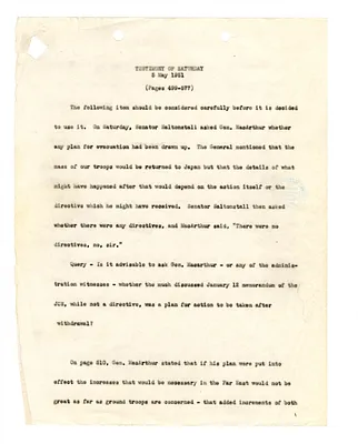 Testimony of General Douglas MacArthur