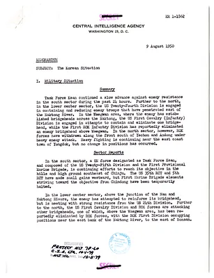 Memorandum from R. H. Hillenkoetter, Korean Situation