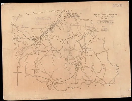 Map of the town of Needham, showing the dwelling houses