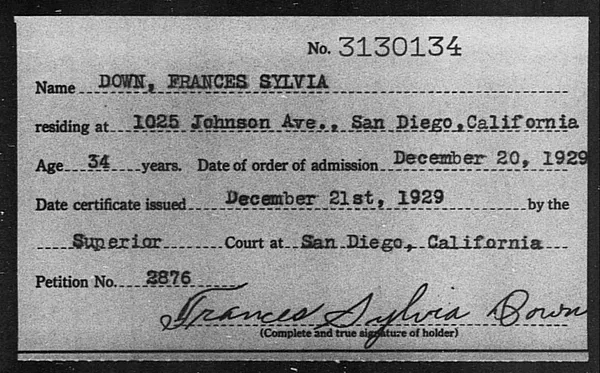 Down, Frances Sylvia - 1929