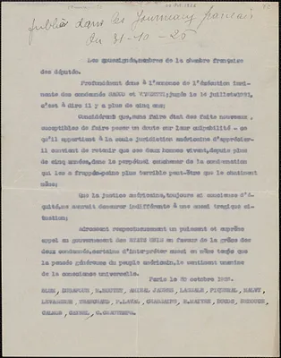 Blum et al (French Chamber of Deputies) typed document (copy) in French, Paris, France, October 30, 1926