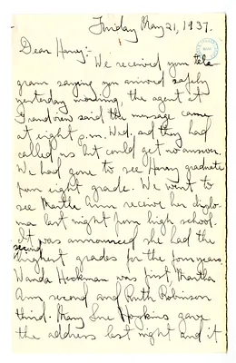 Letter from Mary Jane Truman to Harry S. Truman