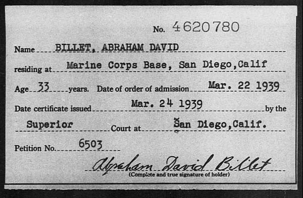 Billet, Abraham David - 1939