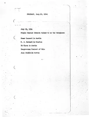 Lyndon Johnson's 1954 Desk Diary I, beginning 7/23/1954