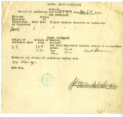 Ammunition Report, Battery E, 129th Field Artillery
