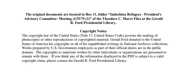 Indochina Refugees - President's Advisory Committee: Meeting, 6/25/75 (2)