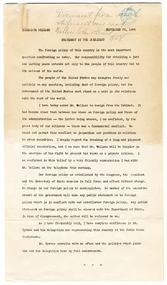 Letter from Secretary of Commerce Henry Wallace to President Harry S. Truman with Related Material