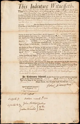 William Pierce indentured to apprentice with John Adams of Boston, 6 February 1761