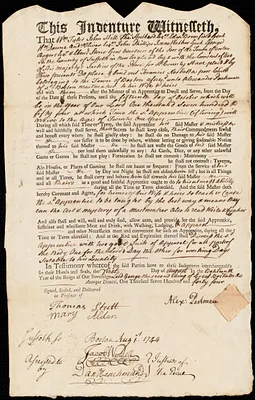 Francis Nesbatt indentured to apprentice with Alexander Parkman of Boston, 1 August 1744